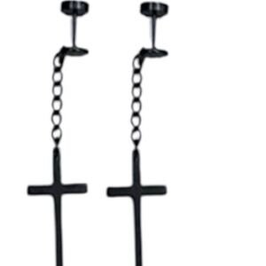 NEW Mens Black Cross Earrings NWT